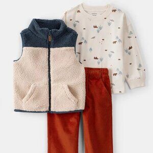NWT Carter’s Toddler Boy 3-pc. Sherpa Vest, Long Sleeve Tee & Pants Fall Autumn